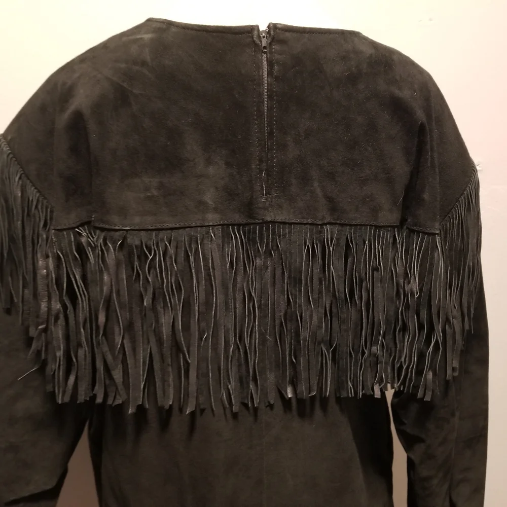 VINTAGE LEATHER JACKET PULLOVER WINDBREAKER SUEDE UNISEX FESTIVAL FRINGE HIPPIE - Picture 6 of 7